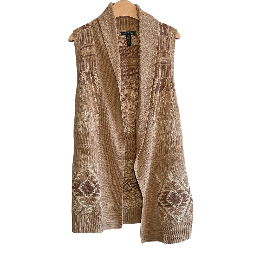 Lauren Ralph Lauren Tan and Cream Cardigan Vest